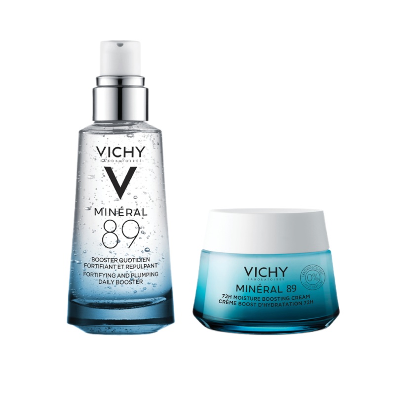 Vichy Mineral 89 Hydrating Hyaluronic Acid Routine Set: Serum and Moisturiser Cream for all Skin Types