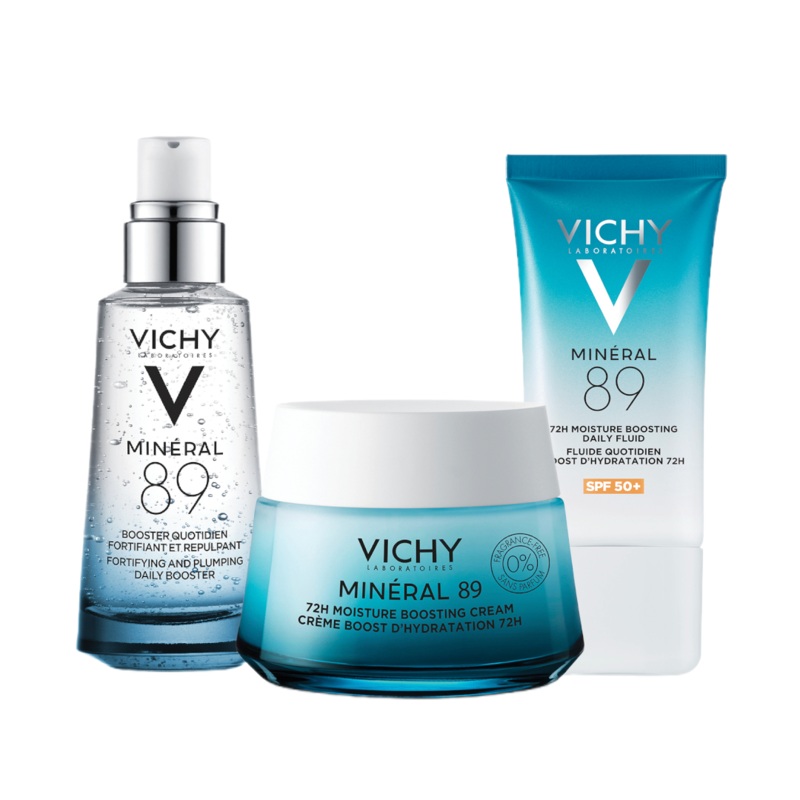 Vichy Minral 89 Hydration Hyaluronic Acid Routine Set: Serum, Moisturiser and SPF50+ for all Skin Types