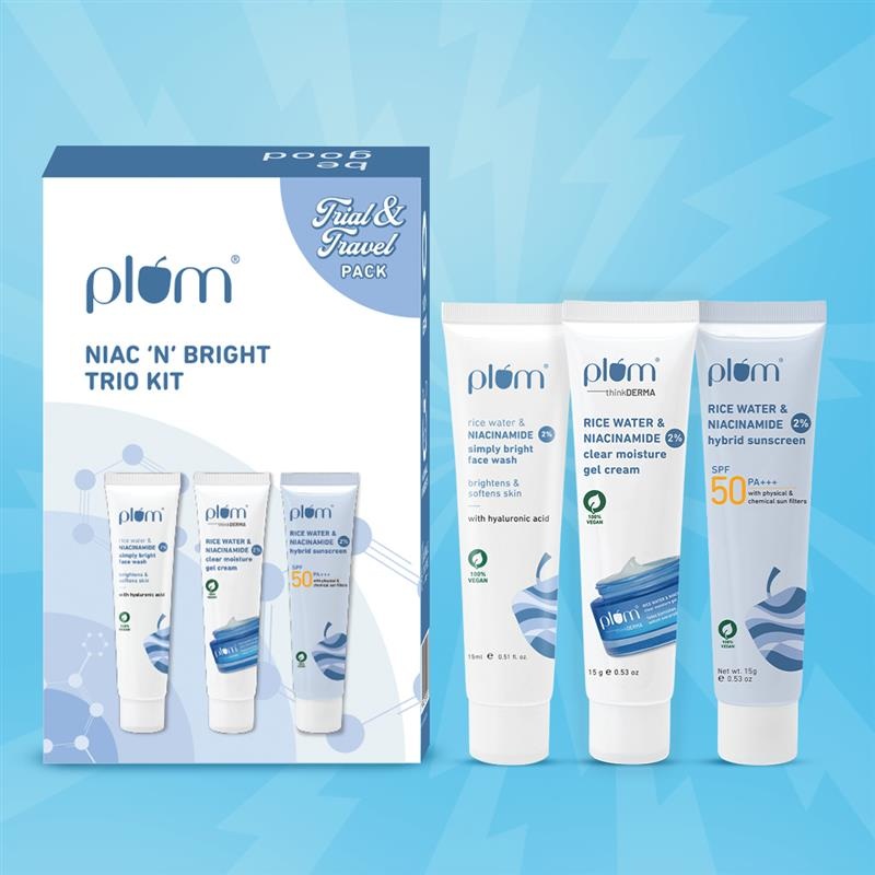 Plum Niacinamide Skincare Trio kit | Face Wash | Moisturizer | Sunscreen