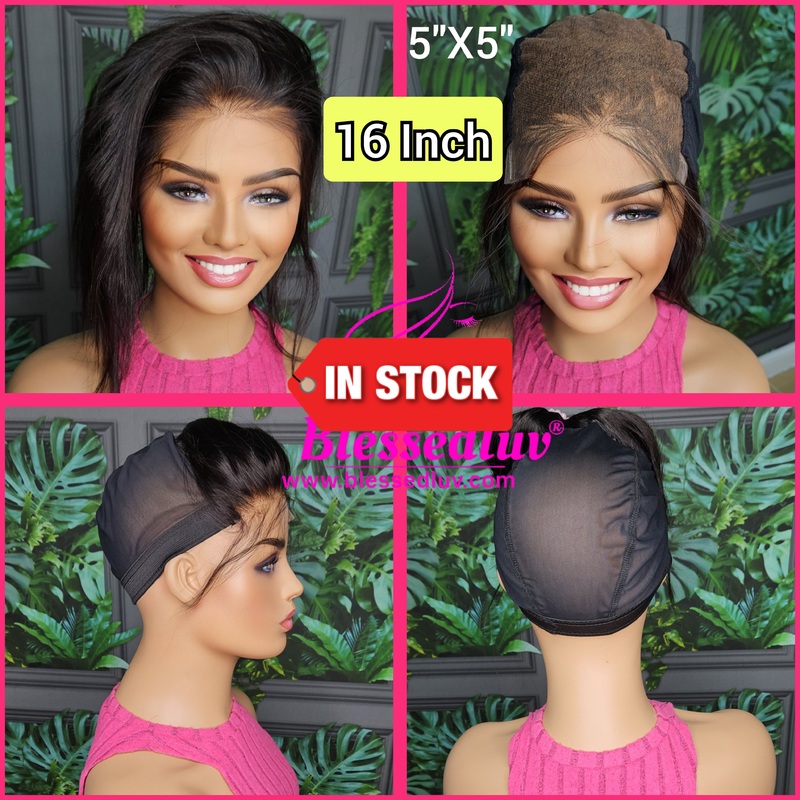 16 Inch –  2 in 1 Glueless Wig Cap: 5×5 Real HD Lace Closure