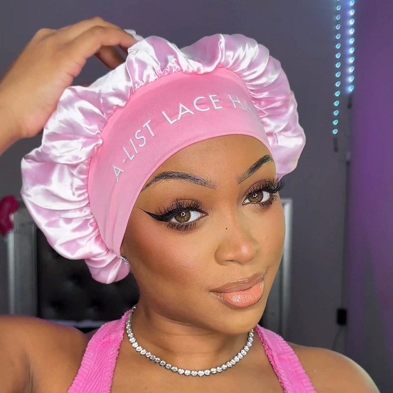 A-List Lace Hair Bonnet|Pink|Black