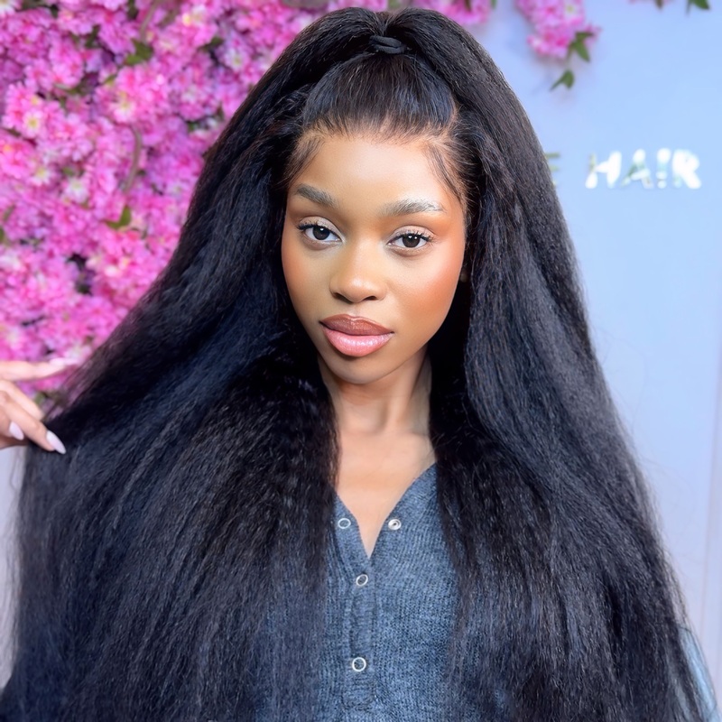 Large Cap PRE-ORDER The AMARACHI – Natural Kinky Straight Glueless 13×6 HD Lace Frontal Wig 100% Human Hair