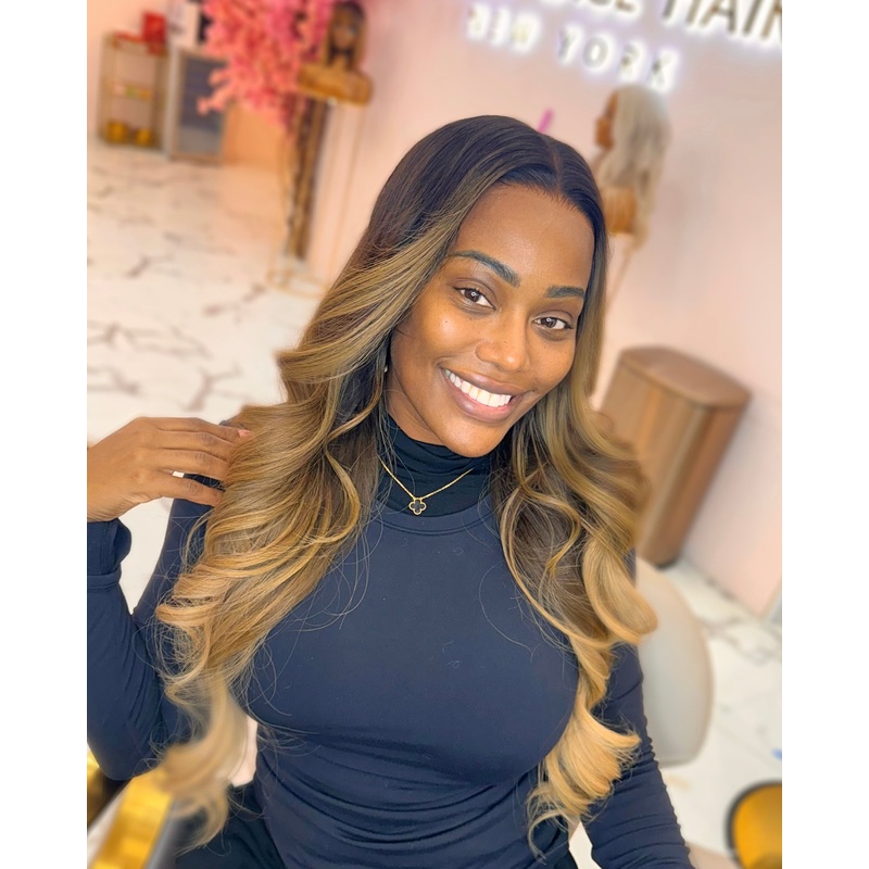 Luxury Brown Blonde Ombr Highlights Custom Colour – Body Wave Frontal Lace Wig – HD Lace 204