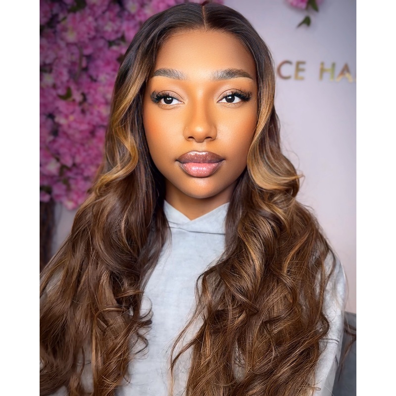 The MIMI – Luxury Chestnut Brown Balayage Custom Colour Body Wave HD Lace Frontal Wig