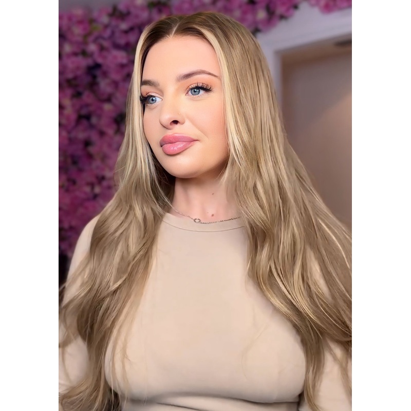 The SYDNEY – Luxury Cool Beige Blonde with Golden Highlights – HD Lace Frontal Wig